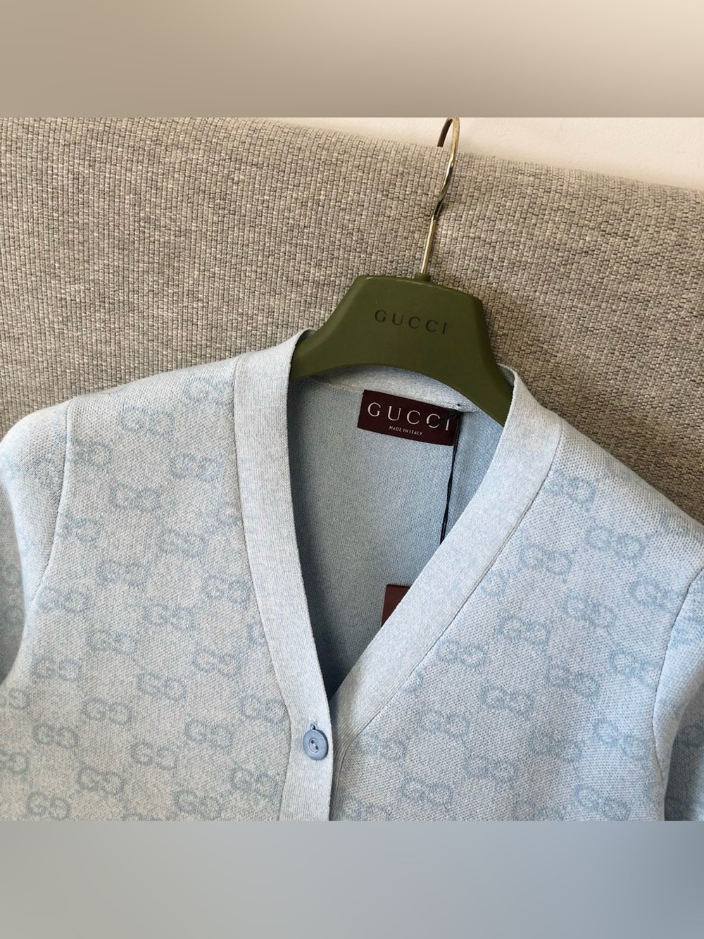 Gucci Light Blue GG Monogram Jacquard Cropped V‑Neck Knit Cardigan - Picture 2 of 9